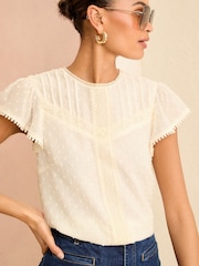 Love & Roses Ivory Dobby Flutter Sleeve Shell Top - Image 1 of 4