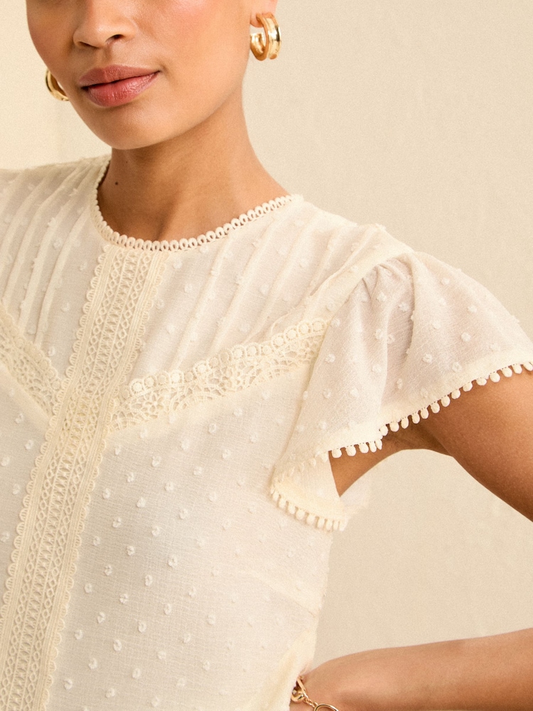Love & Roses Ivory Dobby Flutter Sleeve Shell Top - Image 2 of 4 Love & Roses Ivory Dobby Flutter Sleeve Shell Top - Image 2 of 4