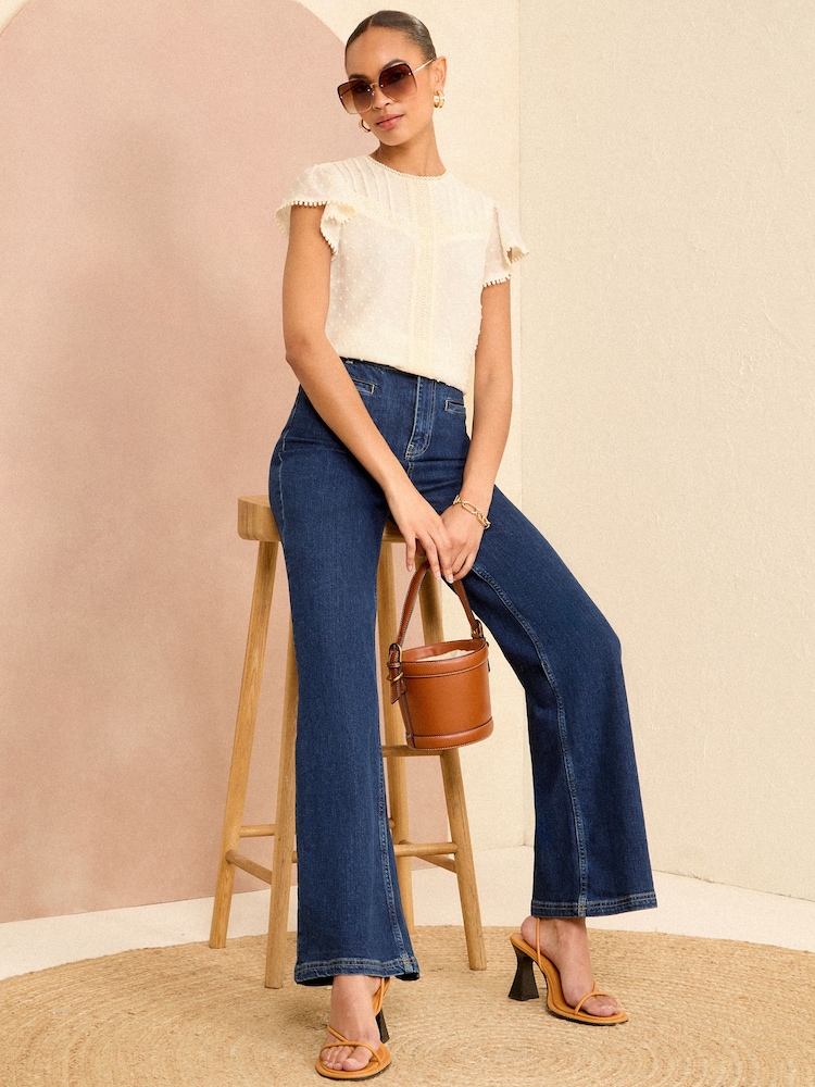 Love & Roses Ivory Dobby Flutter Sleeve Shell Top - Image 4 of 4