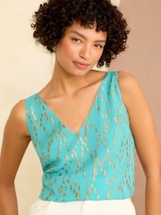 Love & Roses Navy Blue Metallic V Neck V Back Woven Vest - Image 1 of 4