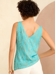 Love & Roses Navy Blue Metallic V Neck V Back Woven Vest - Image 2 of 4