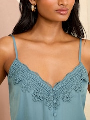 Love & Roses Blue Lace Trim V Neck Cami Vest Top - Image 3 of 4
