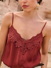 Love & Roses Brown Lace Trim V Neck Cami Vest Top - Image 2 of 4