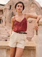 Love & Roses Brown Lace Trim V Neck Cami Vest Top - Image 3 of 4