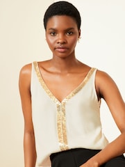 Love & Roses Ivory White Sequin Trim V Neck Vest Top - Image 1 of 4