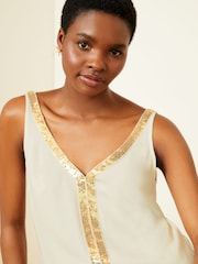 Love & Roses Ivory White Sequin Trim V Neck Vest Top - Image 2 of 4
