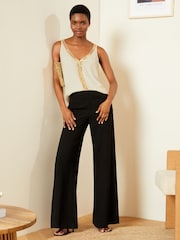 Love & Roses Ivory White Sequin Trim V Neck Vest Top - Image 4 of 4