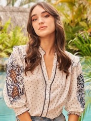 Love & Roses Ivory White Embroidered V Neck 3/4 Sleeve Blouse - Image 1 of 4