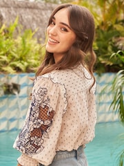 Love & Roses Ivory White Embroidered V Neck 3/4 Sleeve Blouse - Image 3 of 4