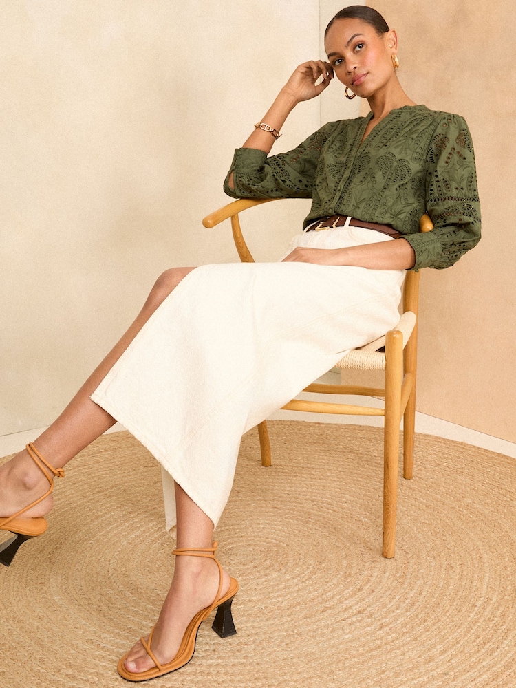 Love & Roses Green Broderie V Neck Button Through Blouse - Image 4 of 4 Love & Roses Green Broderie V Neck Button Through Blouse - Image 4 of 4