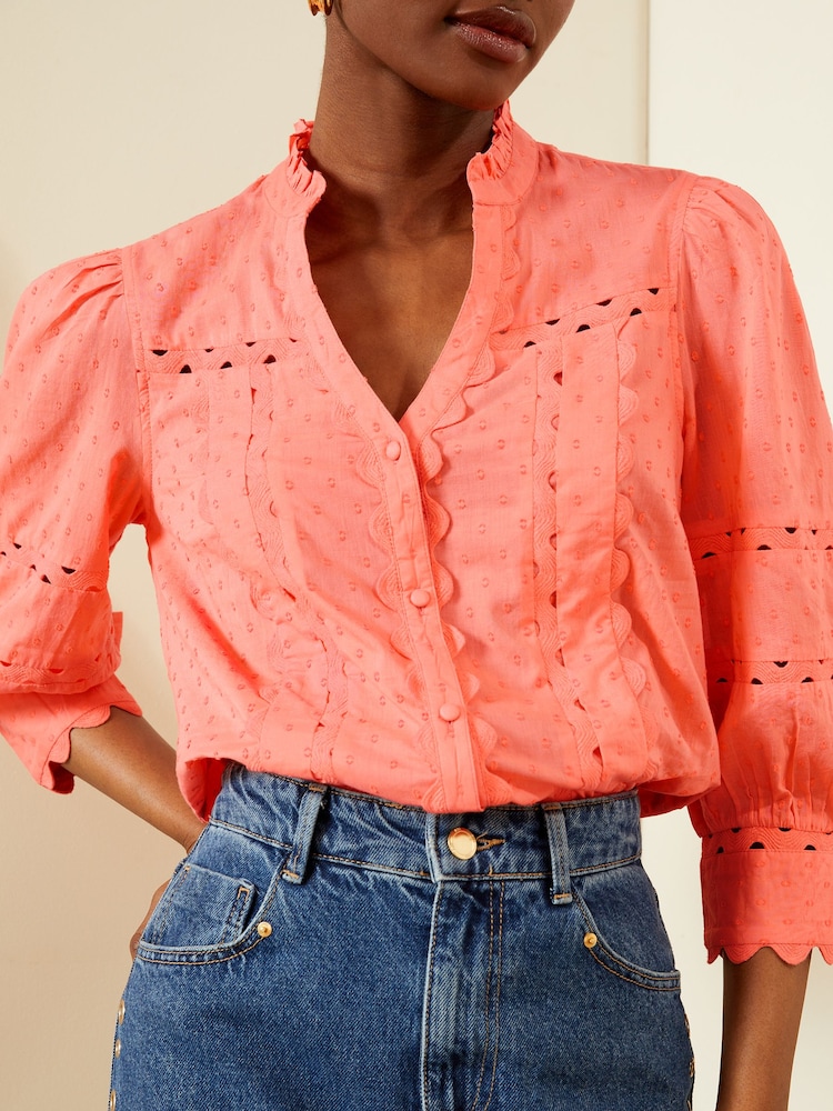 Love & Roses Pink V Neck Ric Rac Trim Blouse - Image 2 of 4 Love & Roses Pink V Neck Ric Rac Trim Blouse - Image 2 of 4