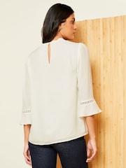 Love & Roses Ivory White Scallop Pintuck Flute Sleeve Blouse - Image 3 of 4