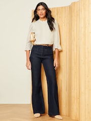 Love & Roses Ivory White Scallop Pintuck Flute Sleeve Blouse - Image 4 of 4