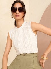 Love & Roses White Pintuck Broderie Shell Top - Image 1 of 4