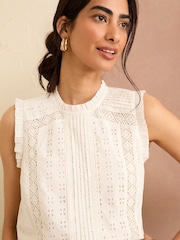 Love & Roses White Pintuck Broderie Shell Top - Image 2 of 4