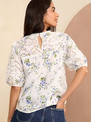 Love & Roses White Floral Broderie Yoke Puff Sleeve Blouse - Image 3 of 4