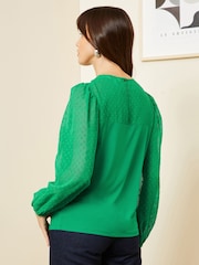 Love & Roses Bright Green Long Sleeve Dobby Mix Jersey Blouse - Image 4 of 4