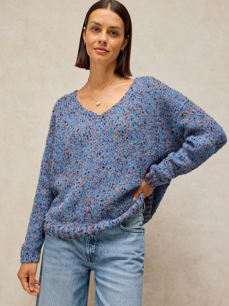 White Stuff Blue Texture V-Neck Jumper - Image 1 of 6 White Stuff Blue Texture V-Neck Jumper - Image 1 of 6