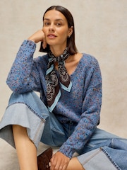 White Stuff Blue Texture V-Neck Jumper - Image 2 of 6