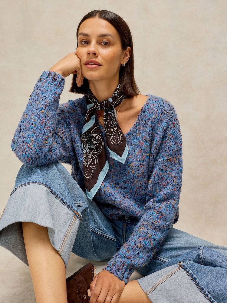 White Stuff Blue Texture V-Neck Jumper - Image 2 of 6 White Stuff Blue Texture V-Neck Jumper - Image 2 of 6