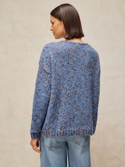 White Stuff Blue Texture V-Neck Jumper - Image 3 of 6