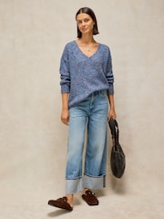 White Stuff Blue Texture V-Neck Jumper - Image 4 of 6
