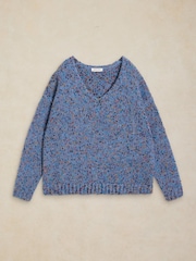 White Stuff Blue Texture V-Neck Jumper - Image 5 of 6