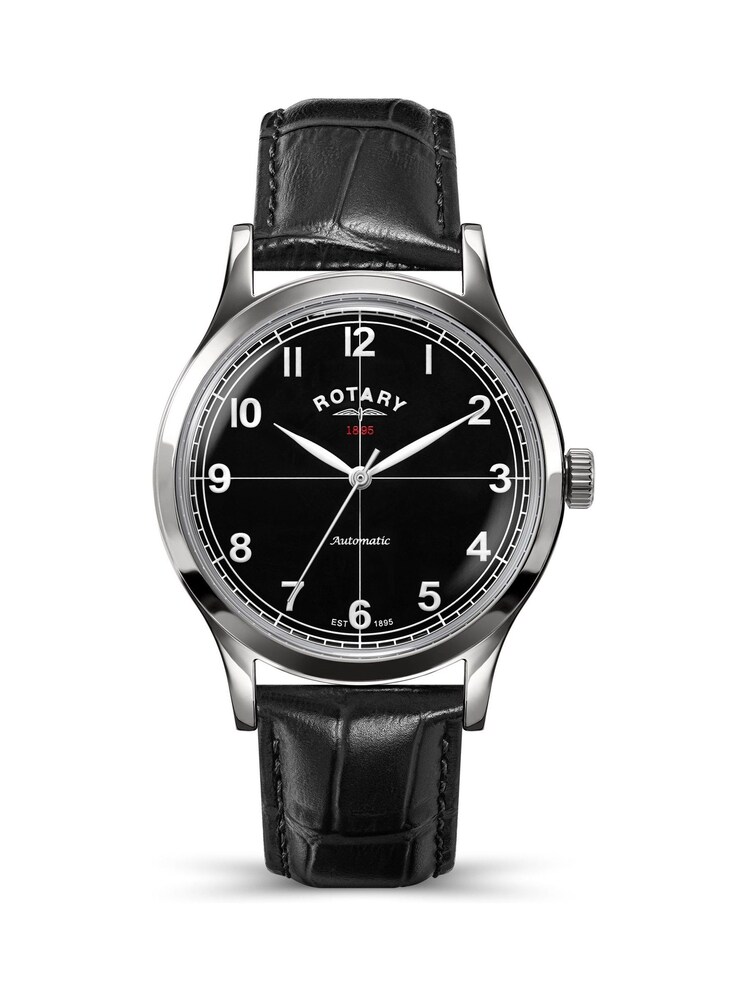 Rotary Black 1895 Automatic Stainless Steel Black Dial Black Leather Strap Watch - Image 1 of 5