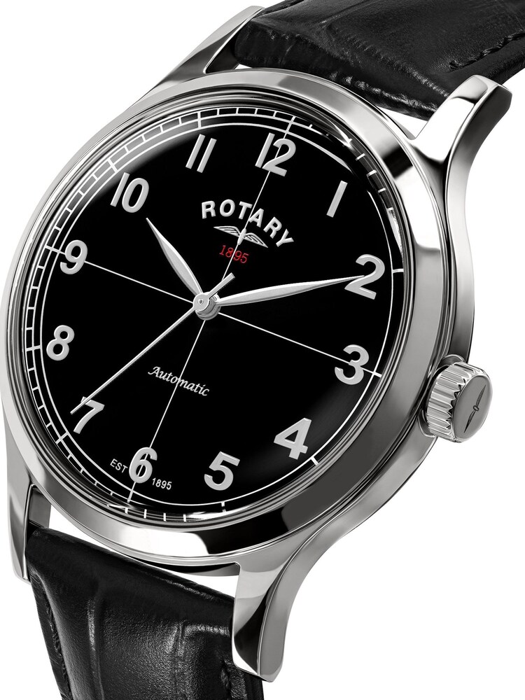 Rotary Black 1895 Automatic Stainless Steel Black Dial Black Leather Strap Watch - Image 2 of 5