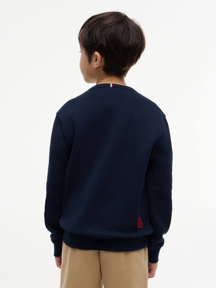 Tommy Hilfiger Blue Logo Interlock Pique Sweatshirt - Image 2 of 5 Tommy Hilfiger Blue Logo Interlock Pique Sweatshirt - Image 2 of 5