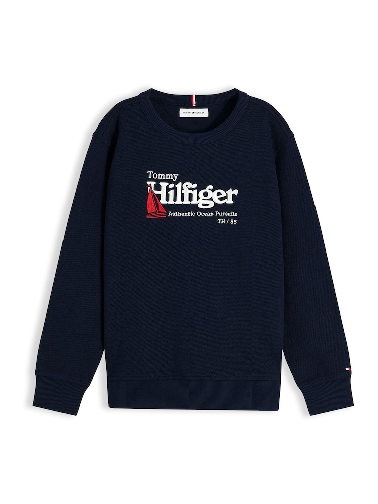 Tommy Hilfiger Blue Logo Interlock Pique Sweatshirt - Image 5 of 5 Tommy Hilfiger Blue Logo Interlock Pique Sweatshirt - Image 5 of 5