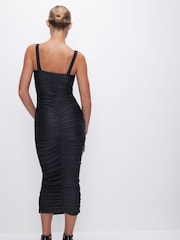 Good American Black Ruched Bust Cup Midi Dress - Image 3 of 4