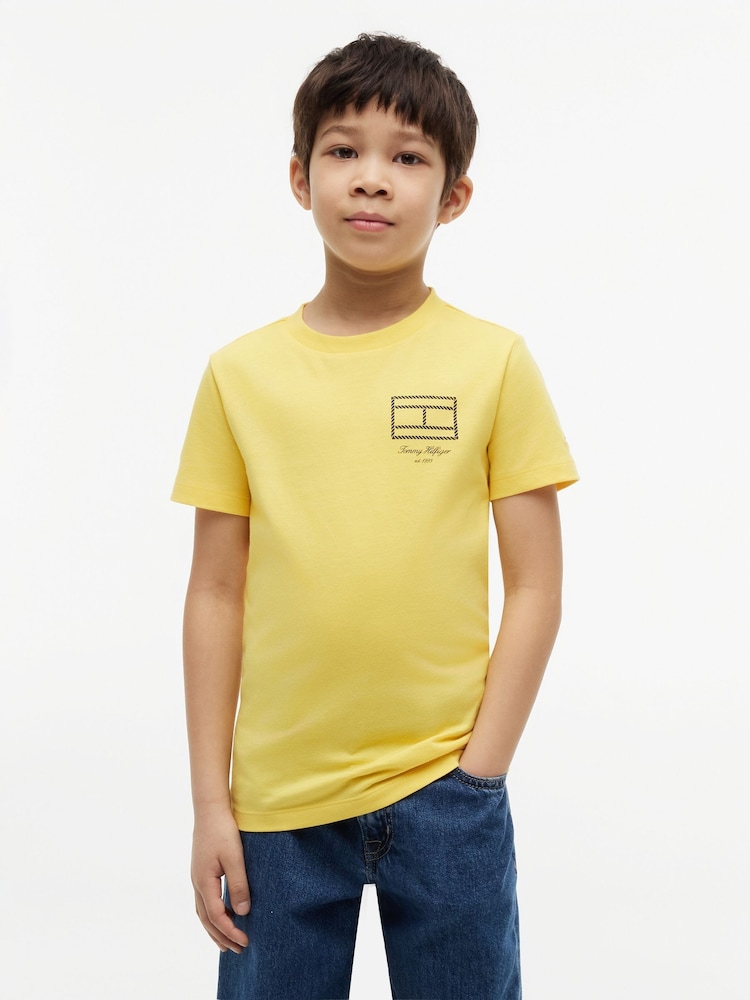 Tommy Hilfiger Yellow Outline Flag Logo Jersey T-Shirt - Image 1 of 5