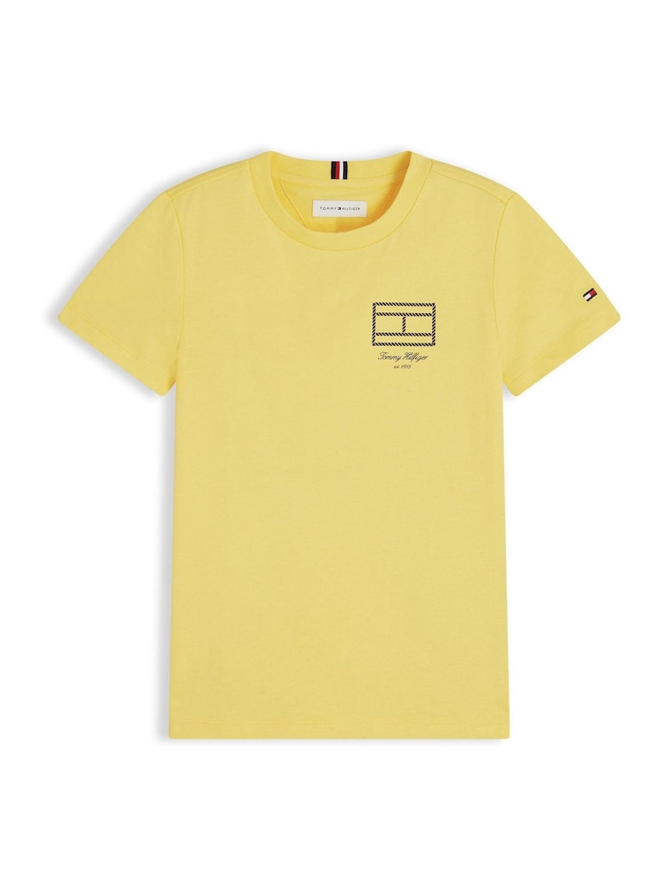 Tommy Hilfiger Yellow Outline Flag Logo Jersey T-Shirt - Image 5 of 5