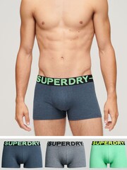 Superdry Blue Cotton Trunks 3 Pack - Image 1 of 6