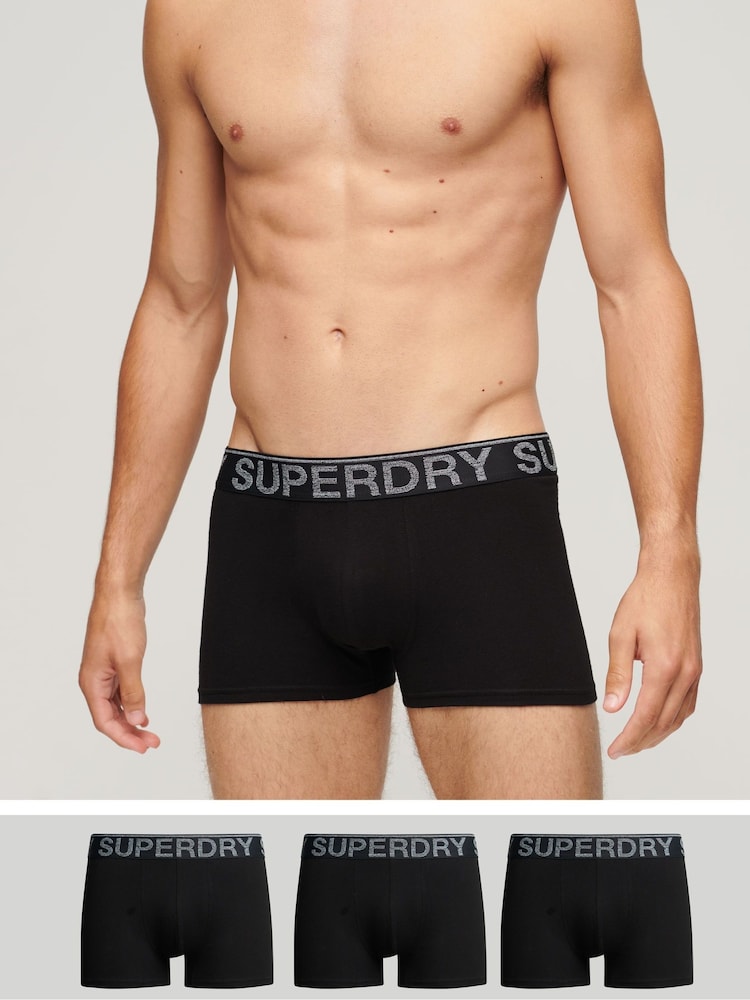 Superdry Black Cotton Trunks 3 Pack - Image 1 of 5 Superdry Black Cotton Trunks 3 Pack - Image 1 of 5