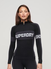 Superdry Black Seamless Half zip Baselayer Top - Image 1 of 5