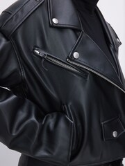 Good American Black Crop Moto Faux Leather Jacket - Image 1 of 1