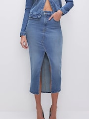 Good American Blue Split Front Midi Skirt - Image 1 of 5