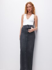 Good American Black Denim Tube Maxi Skirt - Image 2 of 7