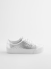 srebrna (barva); srebro - Forever Comfort® Lakirane trenirke z laserskim rezom - Slika 2 iz 6
