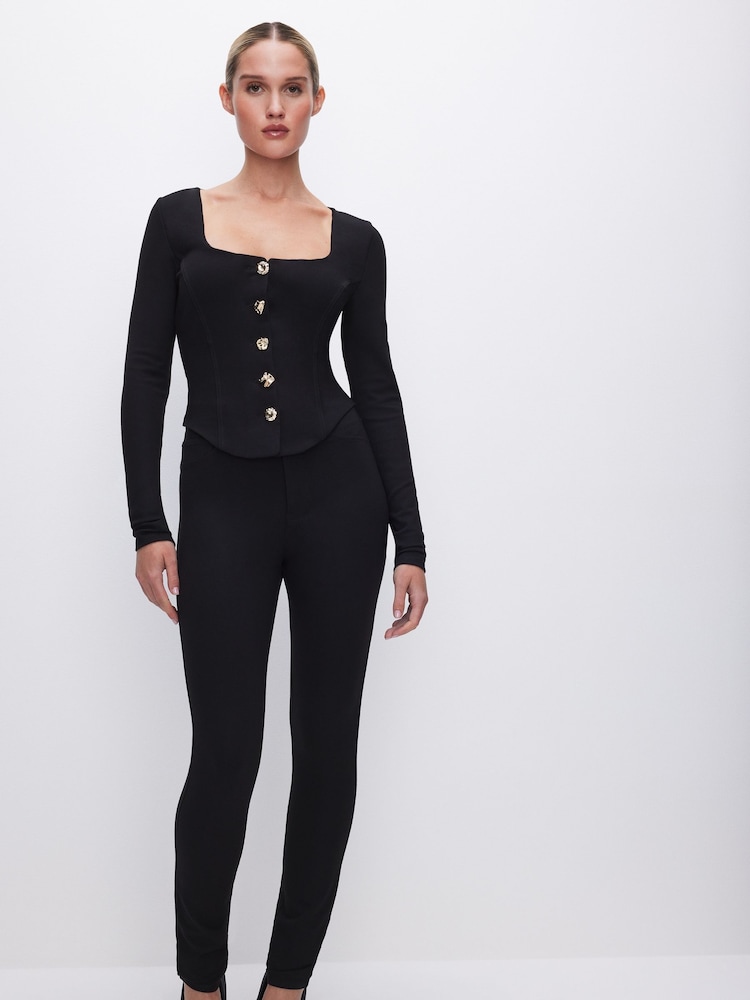 Good American Black Ponte Button Corset Top - Image 1 of 6