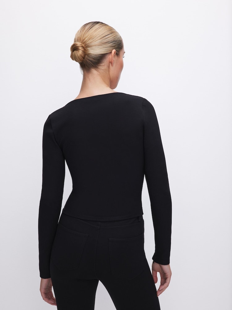 Good American Black Ponte Button Corset Top - Image 2 of 6