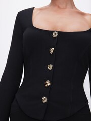 Good American Black Ponte Button Corset Top - Image 3 of 6