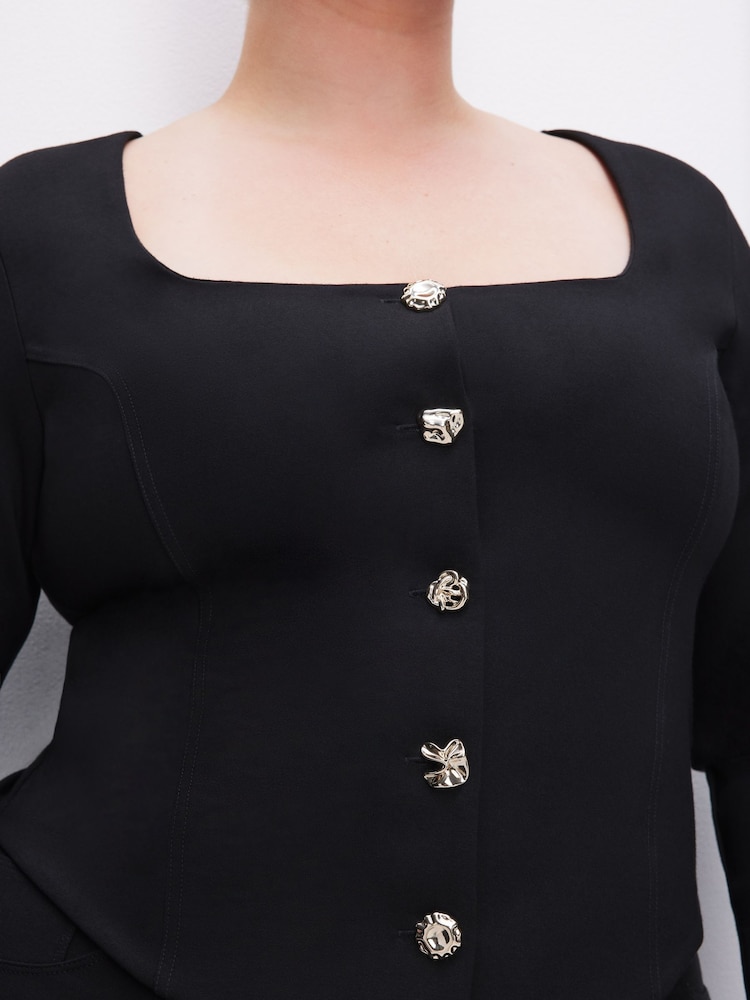 Good American Black Ponte Button Corset Top - Image 6 of 6 Good American Black Ponte Button Corset Top - Image 6 of 6