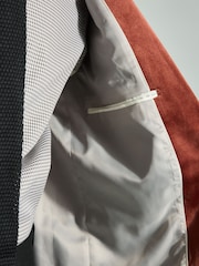 Rust Brown Slim Fit Self Lapel Velvet Blazer - Image 5 of 10