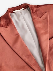 Rust Brown Slim Fit Self Lapel Velvet Blazer - Image 7 of 10