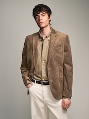 Neutral Brown Regular Fit Textured Corduroy Blazer - Image 1 of 11