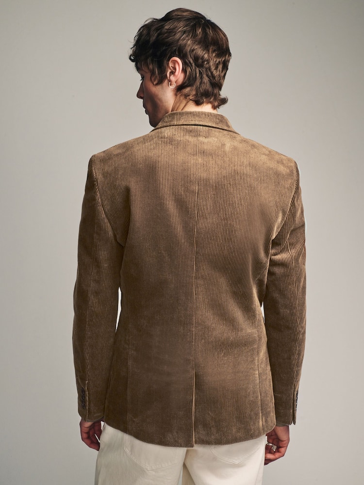 Neutral Brown Regular Fit Textured Corduroy Blazer - Image 2 of 11