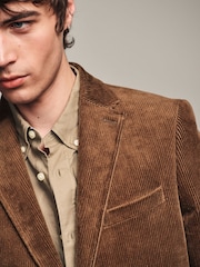 Neutral Brown Regular Fit Textured Corduroy Blazer - Image 4 of 11
